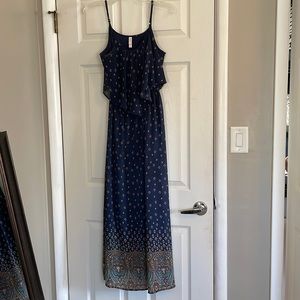 Xhilaration Scoop Neck Navy Floral Maxi Dress Size XS